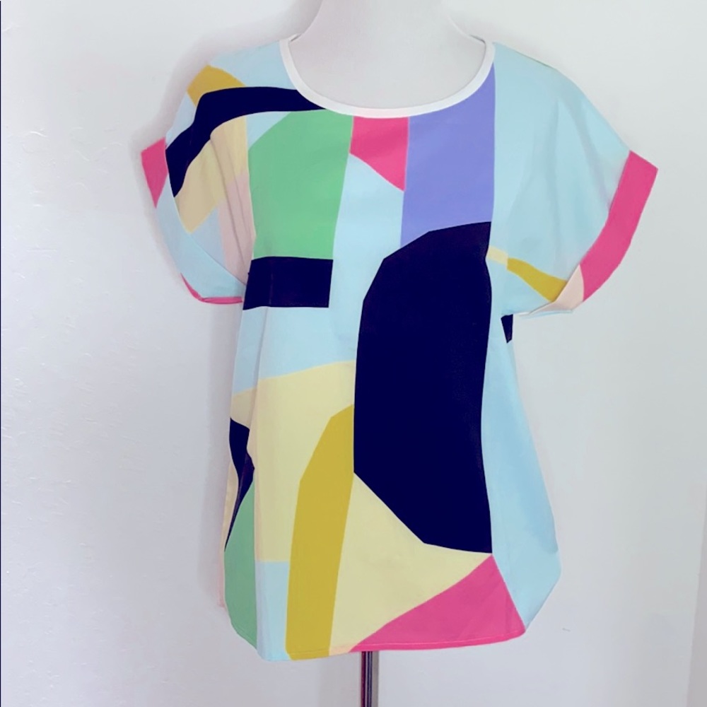 Cute Color block T shirt Retro Look